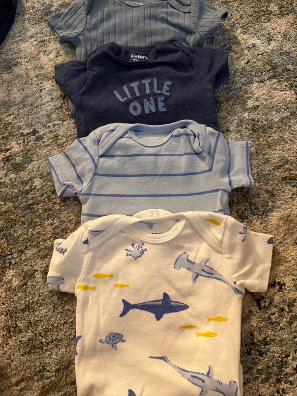 Carter's 5 onesies -Navy, Light Blue & White Baby One-Piece Set with Sea Print